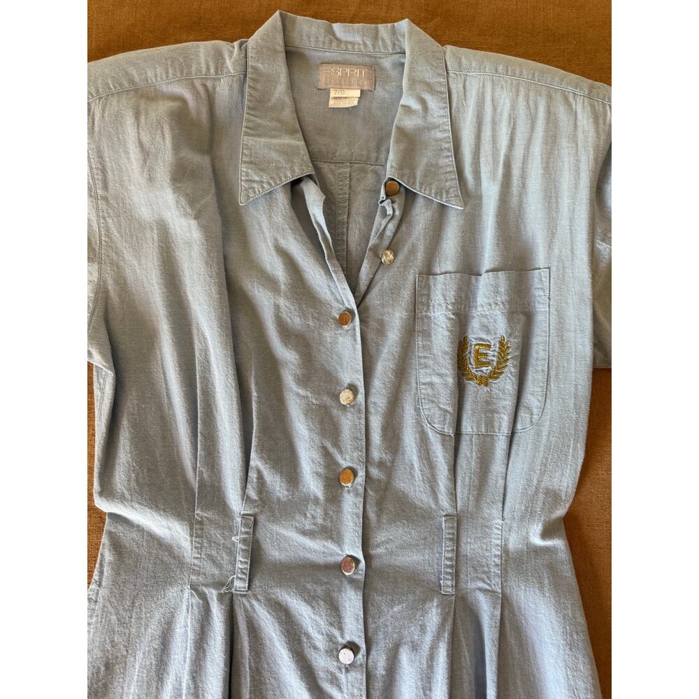 Vintage 90s Esprit Collection Shirt Dress Gold Crest Button Front Midi Dress - Picture 3 of 8